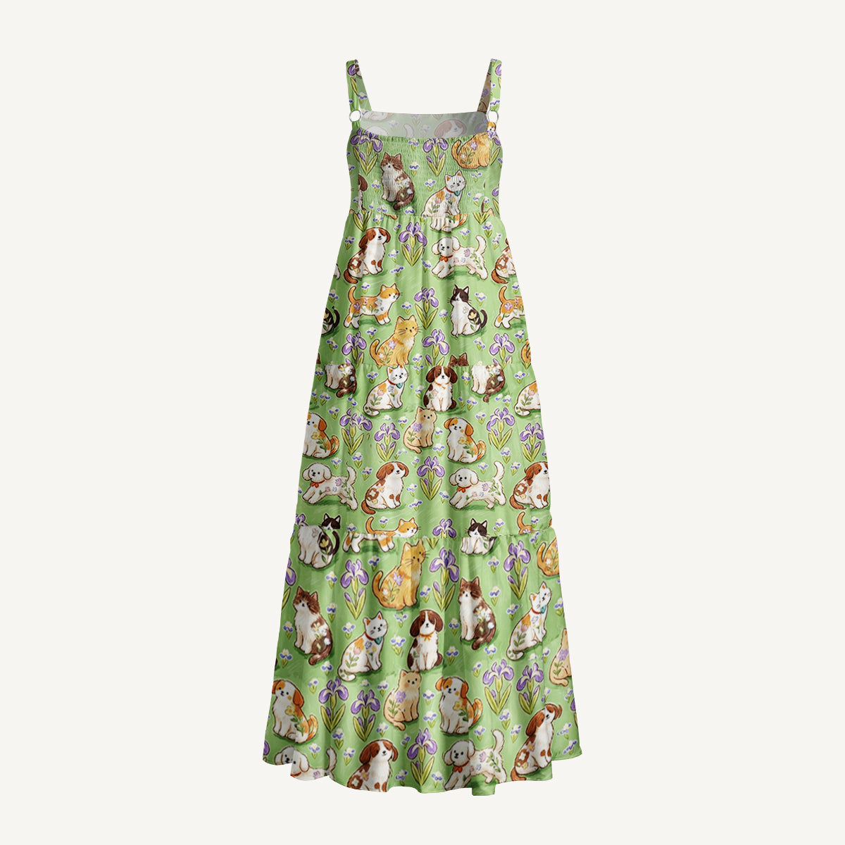 Puppy & Kitty Meadow Print Wide Straps Maxi Dress With Pockets