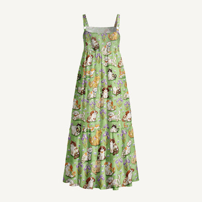 Puppy & Kitty Meadow Print Wide Straps Maxi Dress With Pockets