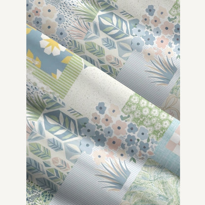 Blue Garden Quilt Print Wide Straps Maxi Dress With Pockets