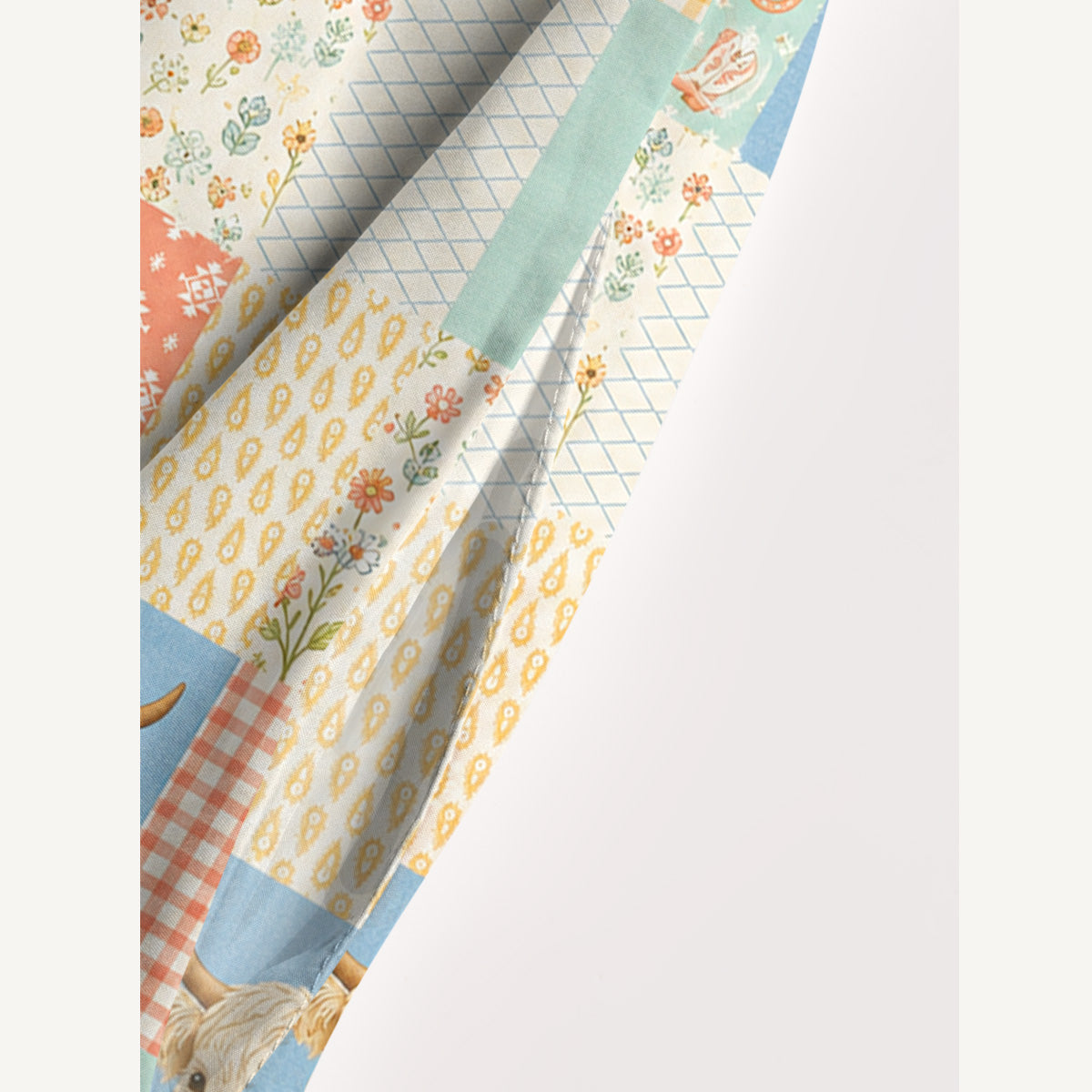 Highland Cow Patchwork Print Wide Straps Maxi Dress With Pockets