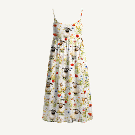 Whimsical Sheep Clipart Mini Dress Print Spaghetti Strap Mini Dress