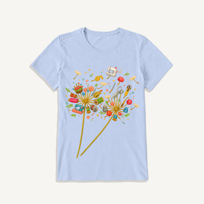 Sewing Tool Dandelion Art Print Crew Neck Cotton Tee
