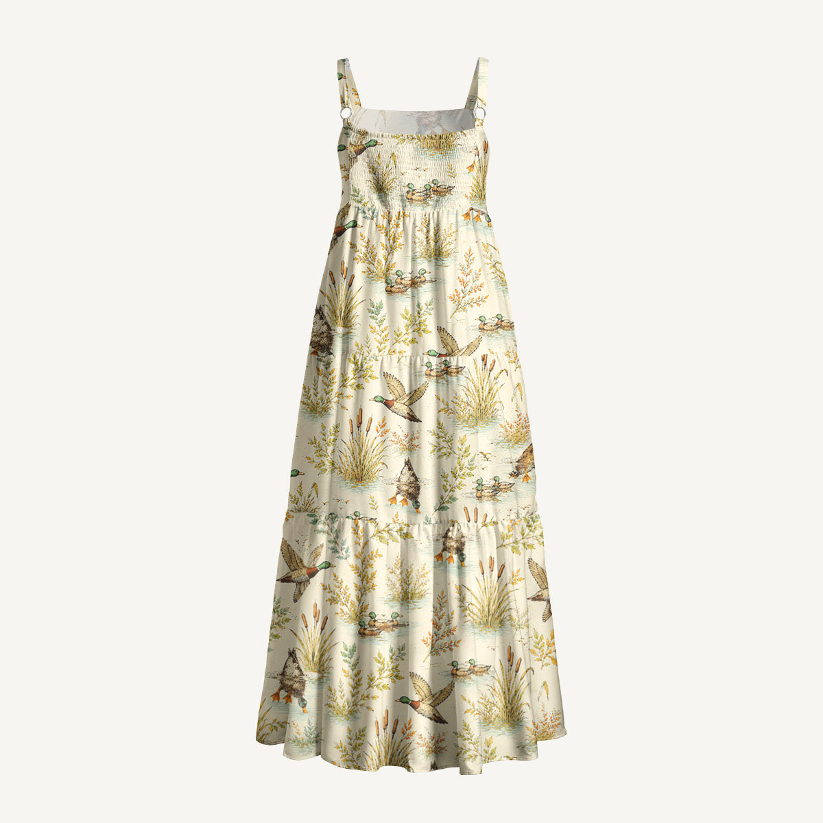 Duck Hunting Marsh Print Wide Straps Maxi Dress With Pockets