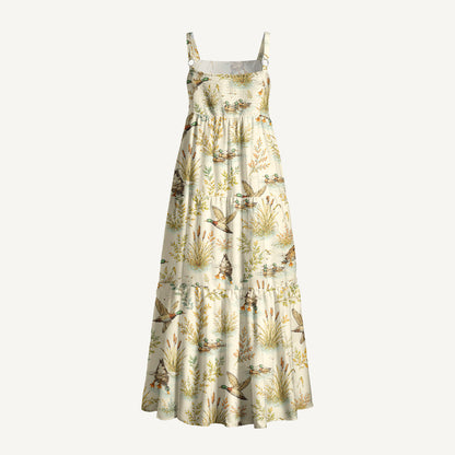 Duck Hunting Marsh Print Wide Straps Maxi Dress With Pockets