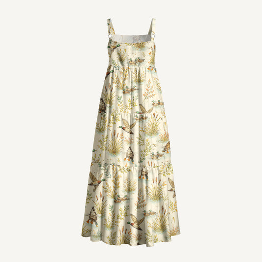 Duck Hunting Marsh Print Wide Straps Maxi Dress With Pockets