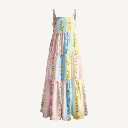 Casual Floral Print Wide Straps Maxi Dress With Pockets