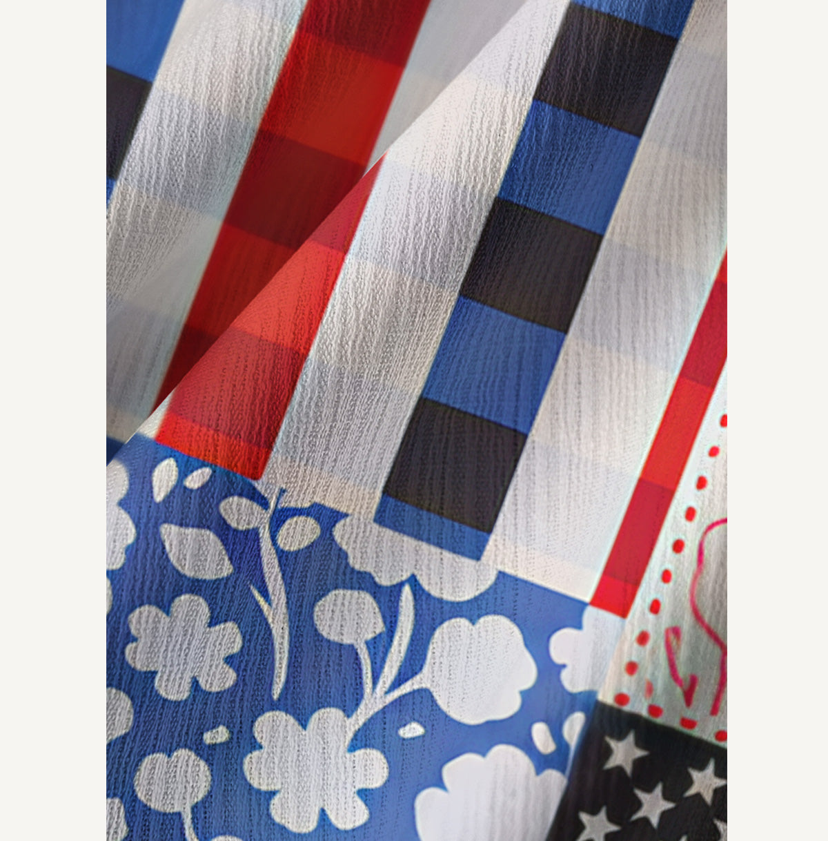 Patriotic Patchwork Print Wide Leg Tie Waist Pants With Pockets