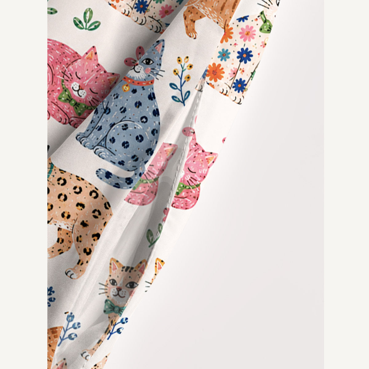 Playful Cats Floral Print Wide Straps Maxi Dress With Pockets