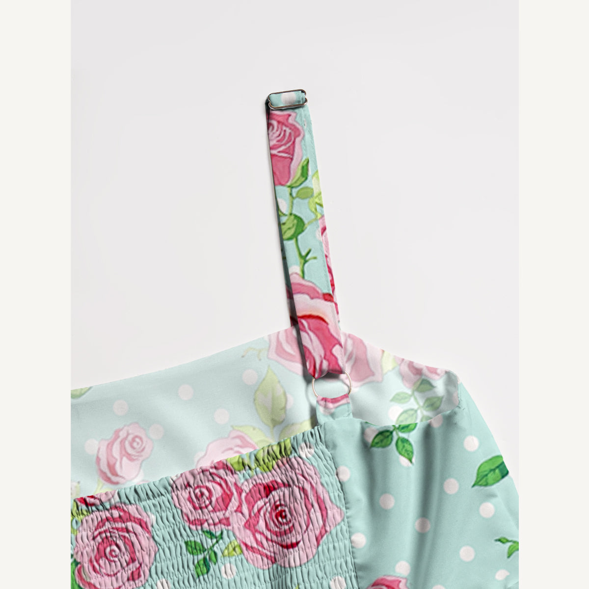 Rose Mint Polka Dot Printed Wide Straps Maxi Dress With Pockets