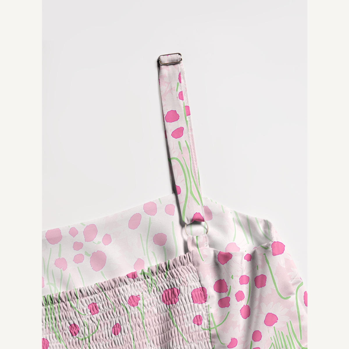 Square Neck Pink Daisy Print Wide Straps Maxi Dress With Pockets