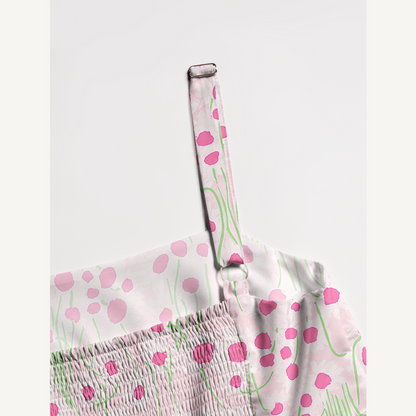 Square Neck Pink Daisy Print Wide Straps Maxi Dress With Pockets