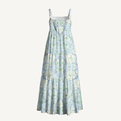 Square Neck Mist Floral Print Wide Straps Maxi Dress With Pockets