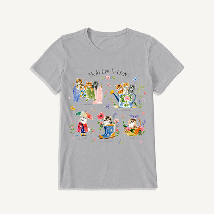 Watercolor Meadow Kittens Guide Print Crew Neck Cotton Tee