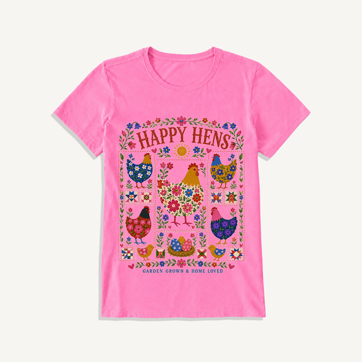 Happy Hens Floral Print Crew Neck Cotton Tee