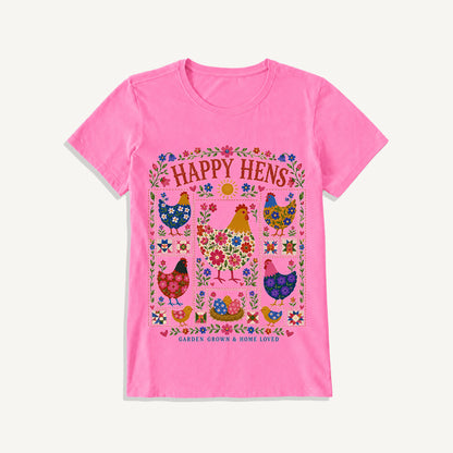 Happy Hens Floral Print Crew Neck Cotton Tee
