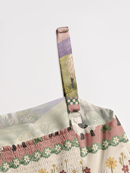 Pastoral Daydream Cottage Print Wide Straps Maxi Dress With Pockets