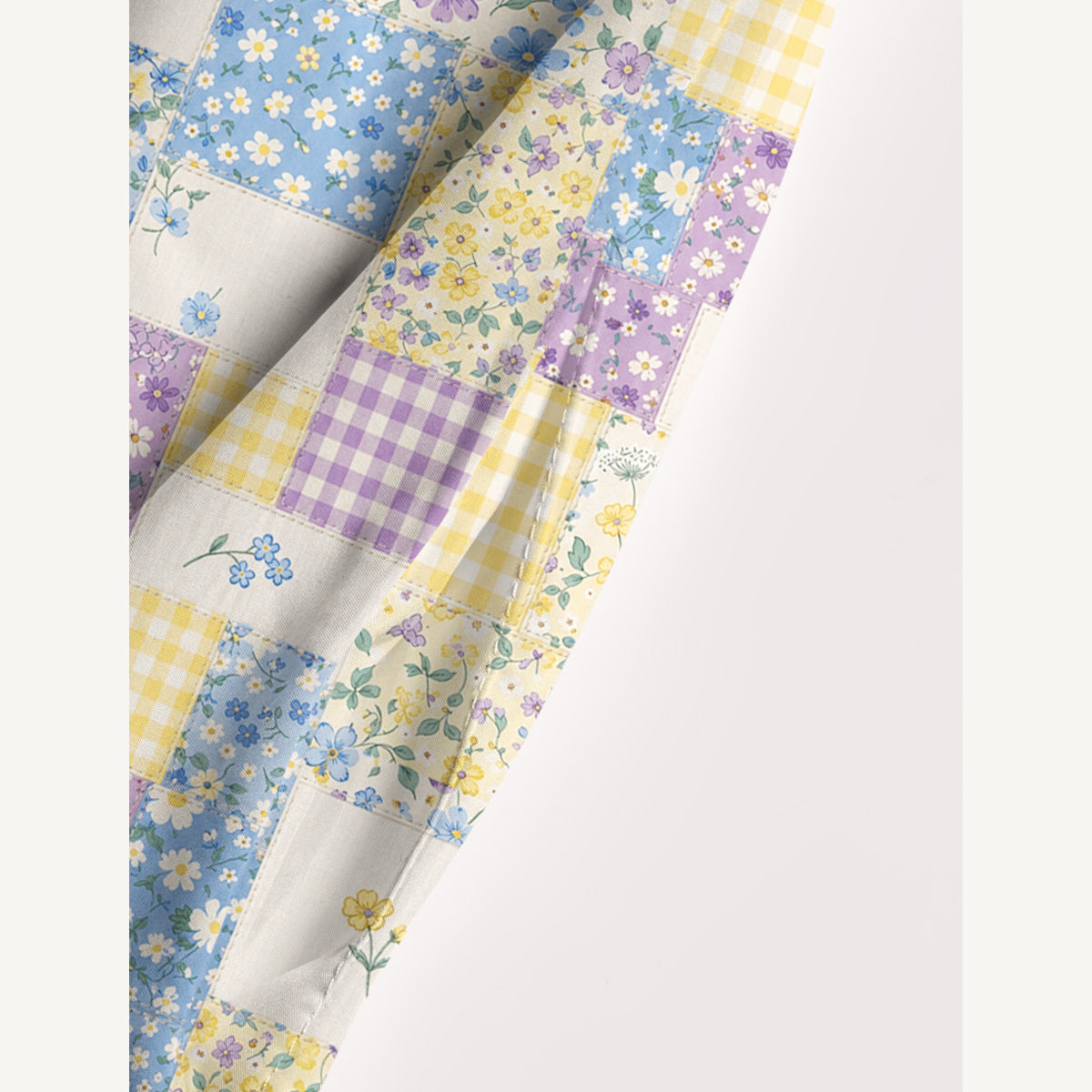 Square Neck Floral Meadow Patchwork Print Wide Straps Maxi Dress With Pockets