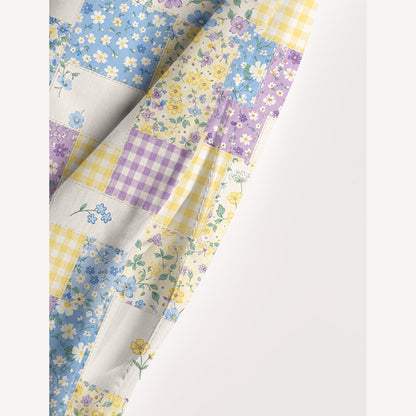 Square Neck Floral Meadow Patchwork Print Wide Straps Maxi Dress With Pockets