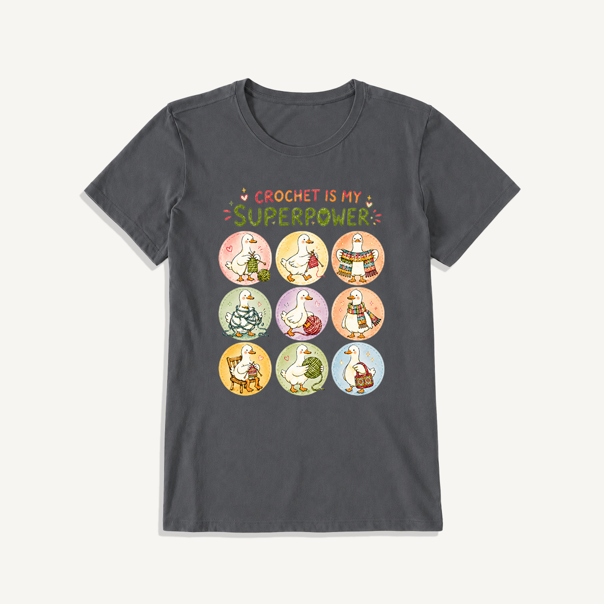 Crafty Duck Crochet Club Print Crew Neck Cotton Tee