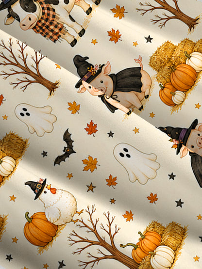 Halloween Farm Friends Print Wide Straps Maxi Dress With Pockets