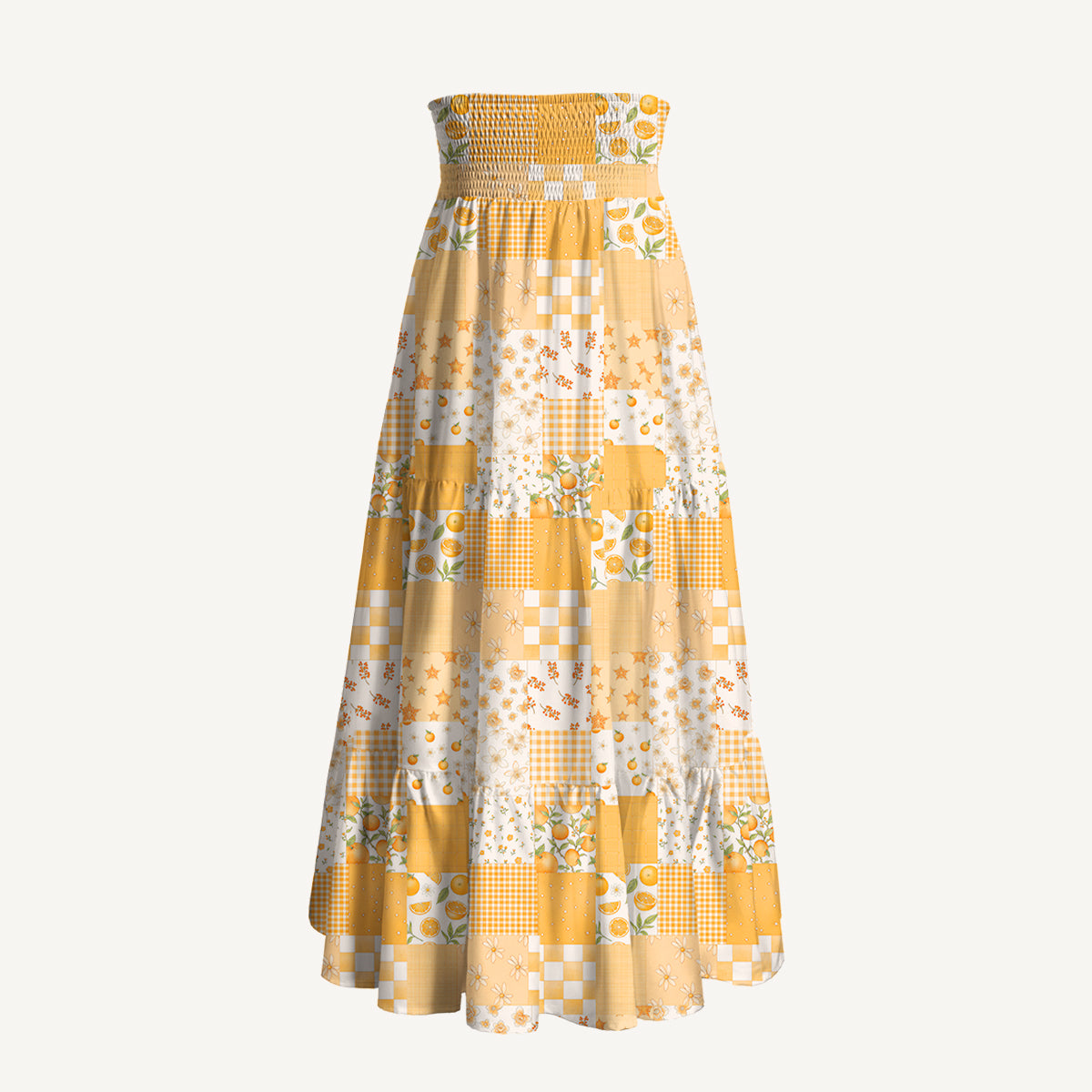 Lemon Sunshine Patchwork Print Convertible Maxi Skirt & Strapless Dress