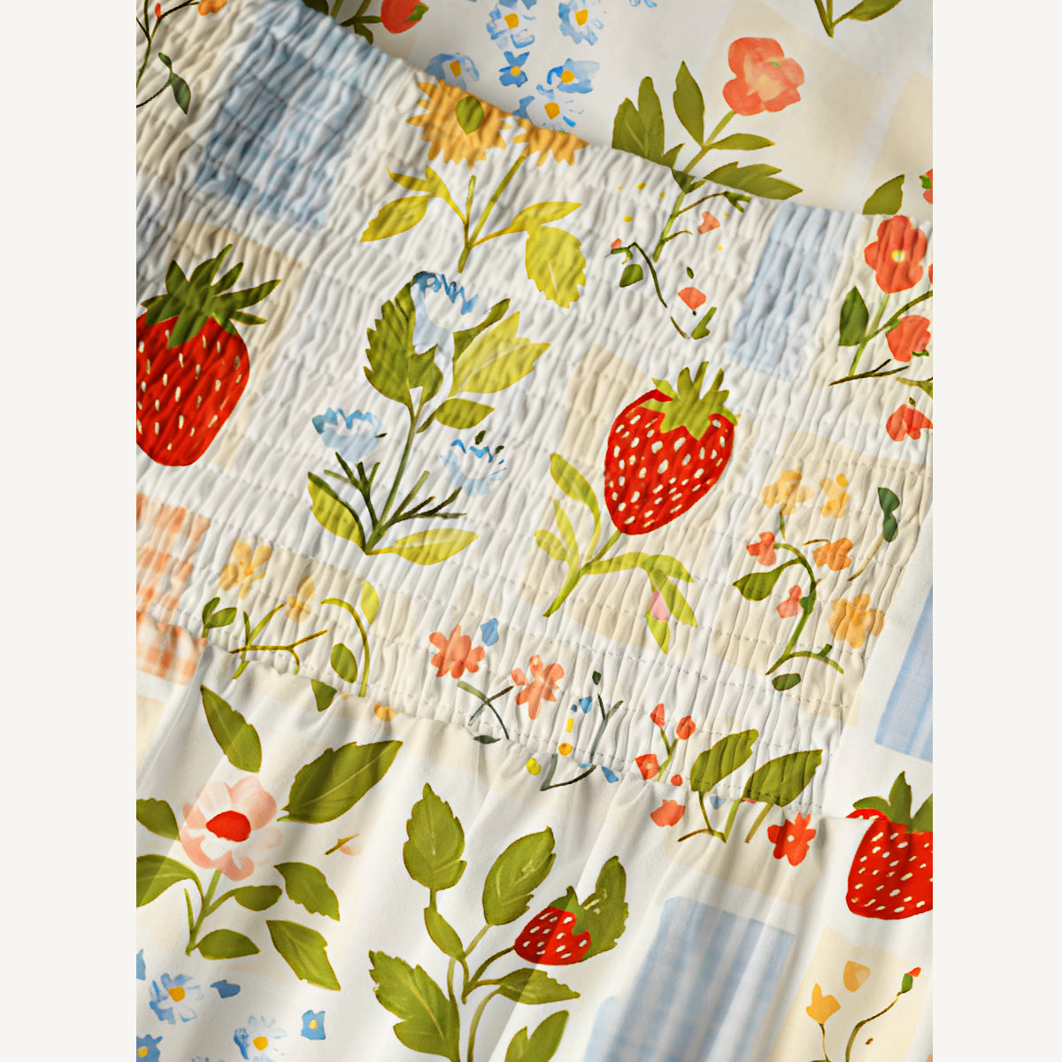 Strawberry Garden Patchwork Print Cotton Wide Straps Maxi Dress With Pockets