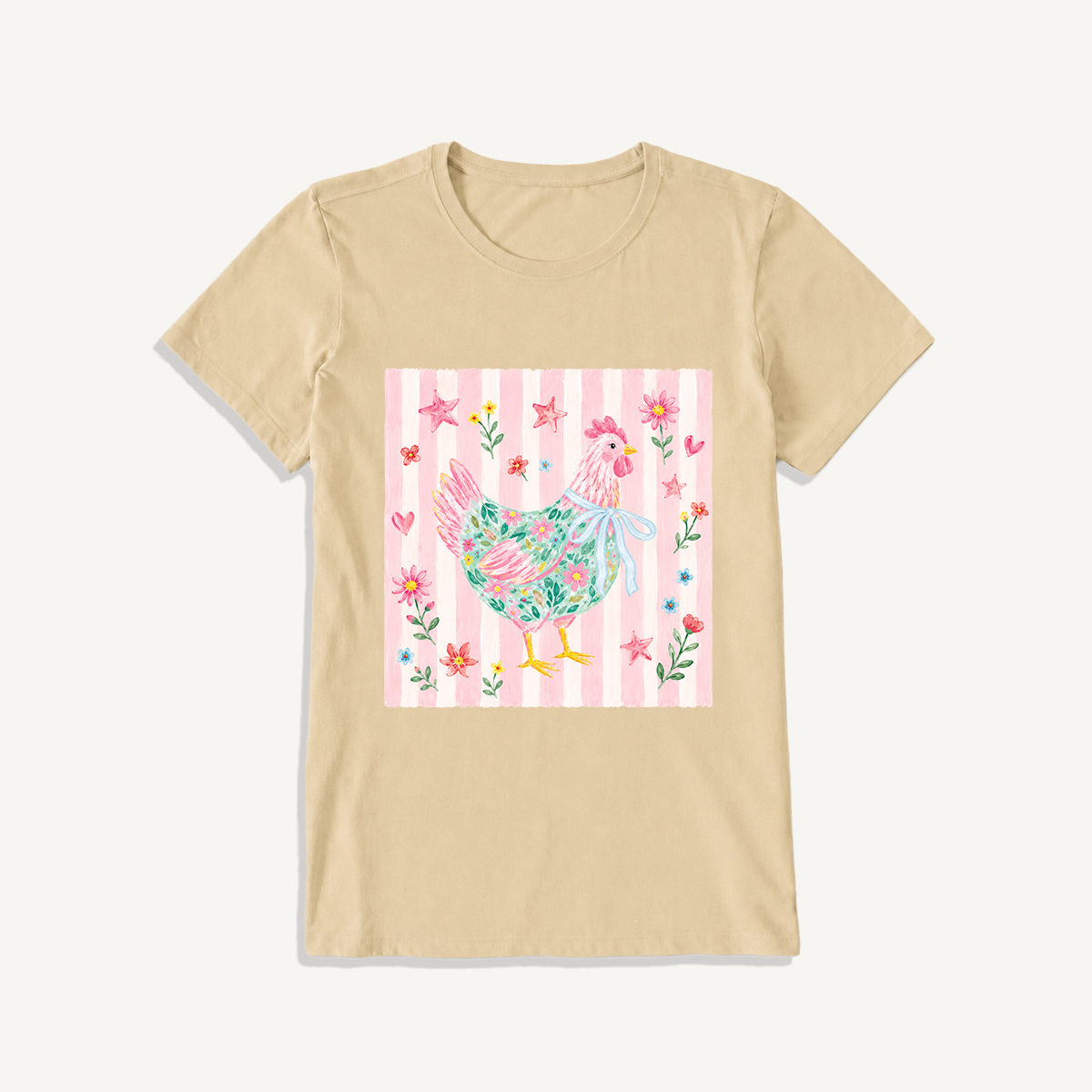 Cozy Floral Hen Nook Print Crew Neck Cotton Tee