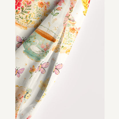 Whimsical Floral Teacup Cat Print Wide Straps Maxi Dress With Pockets