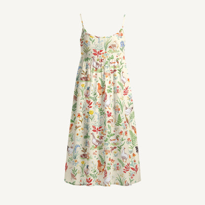 Countryside Garden Critter Print Spaghetti Strap Mini Dress