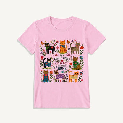 Gentle World Kitty Garden Print Crew Neck Cotton Tee