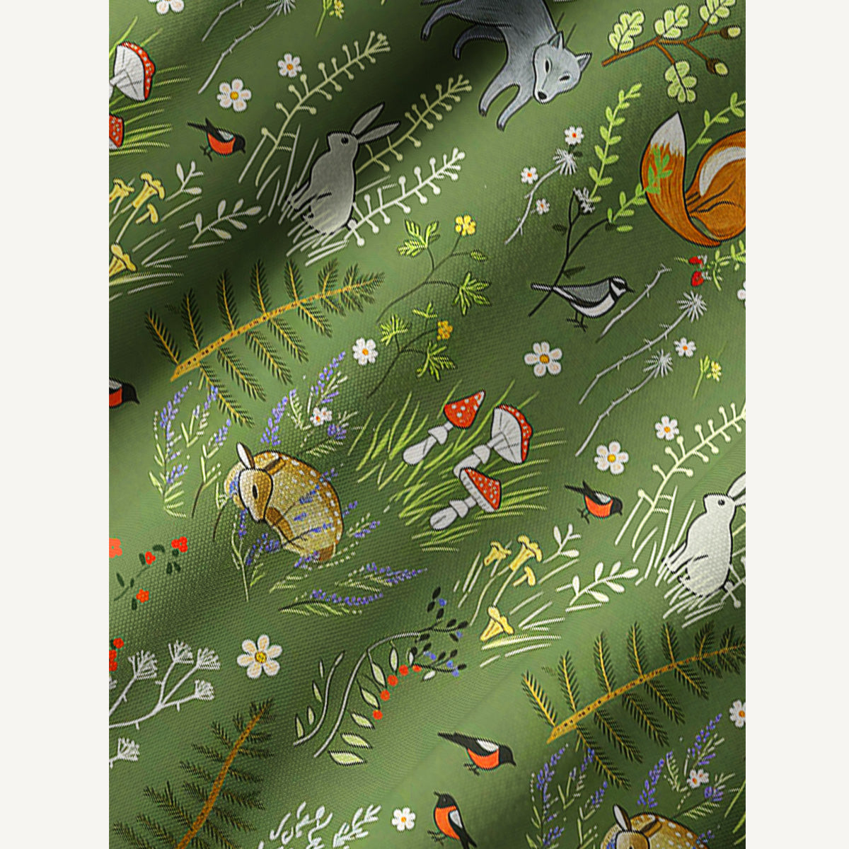 Whimsical Woodland Animals Print Boho Tie‑Neck Smock Mini Dress