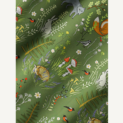 Whimsical Woodland Animals Print Boho Tie‑Neck Smock Mini Dress