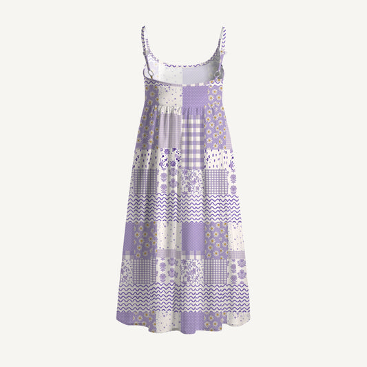 Lavender Field Patchwork Print Spaghetti Strap Mini Dress