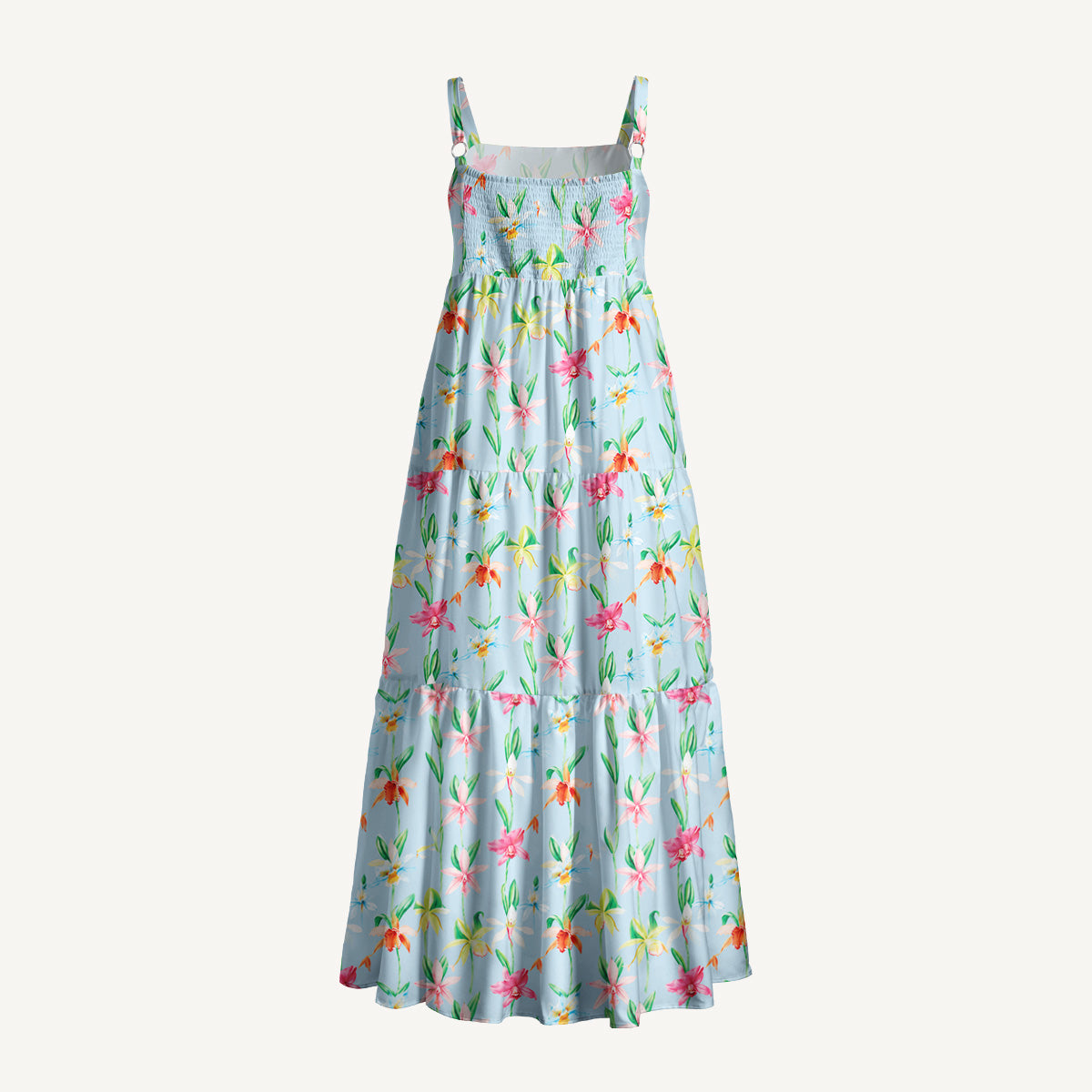 Colourful Orchid Print Wide Straps Maxi Dress With Pockets