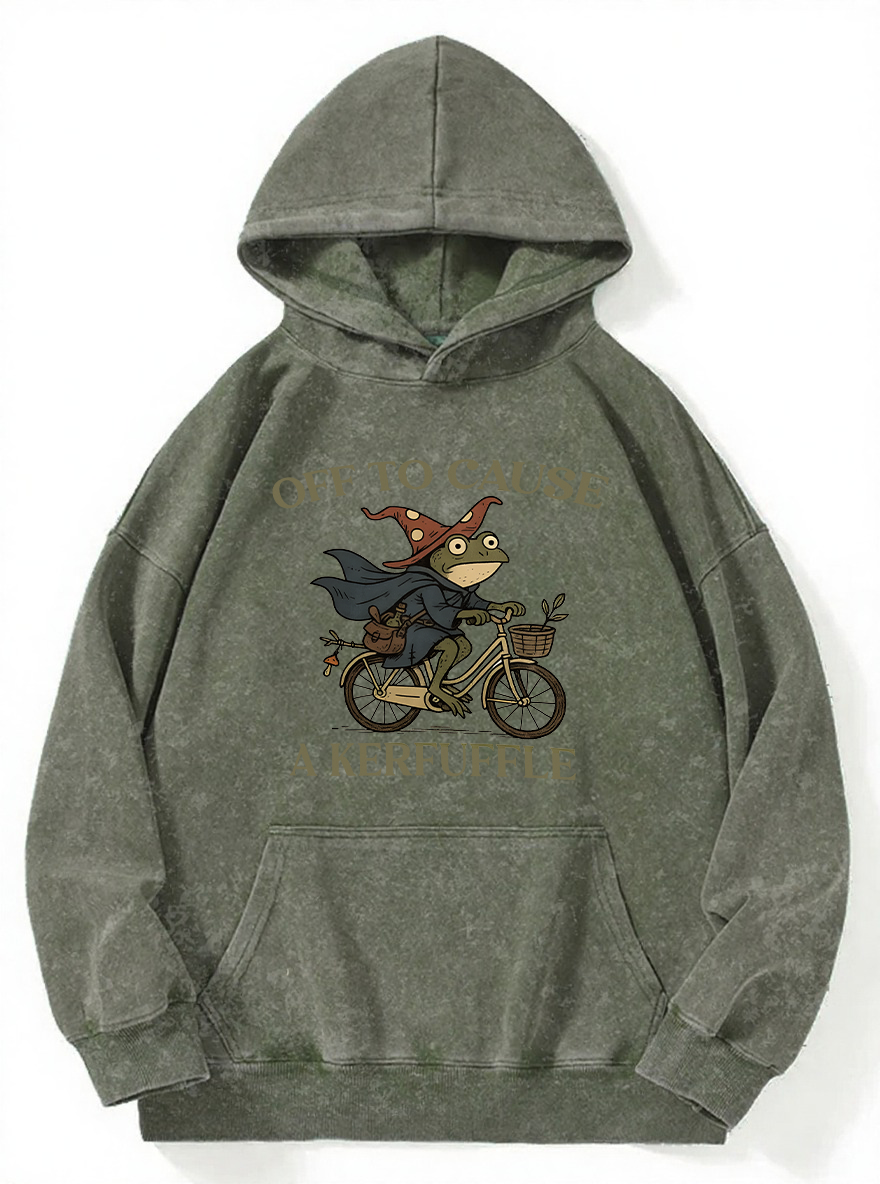 Vintage Off To Cause A Kerfuffle Frog Washed Hoodie