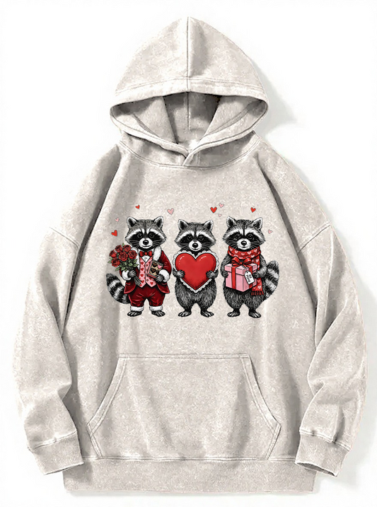 Vintage Valentines Raccoon Washed Hoodie