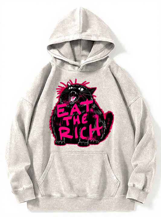 Vintage Eat The Rich Cat Washed Hoodie