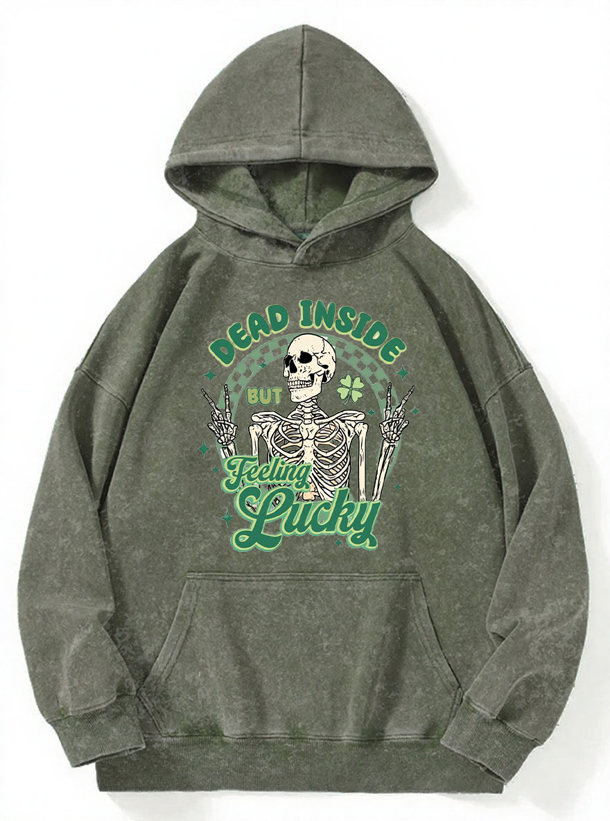Vintage Dead Inside But Feeling Lucky Washed Hoodie