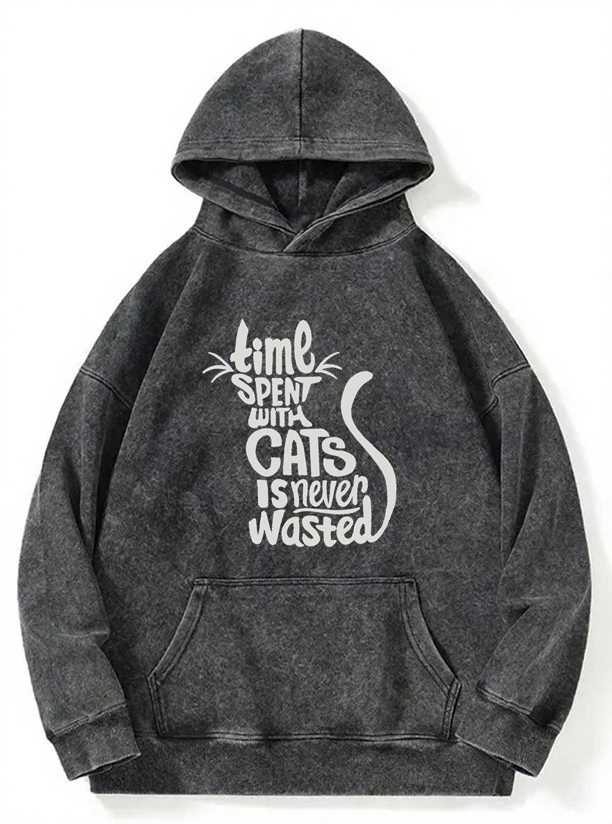 Vintage Time Spent With Cats Is Never Wasted Washed Hoodie