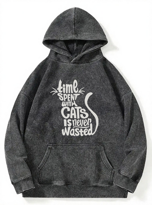 Vintage Time Spent With Cats Is Never Wasted Washed Hoodie