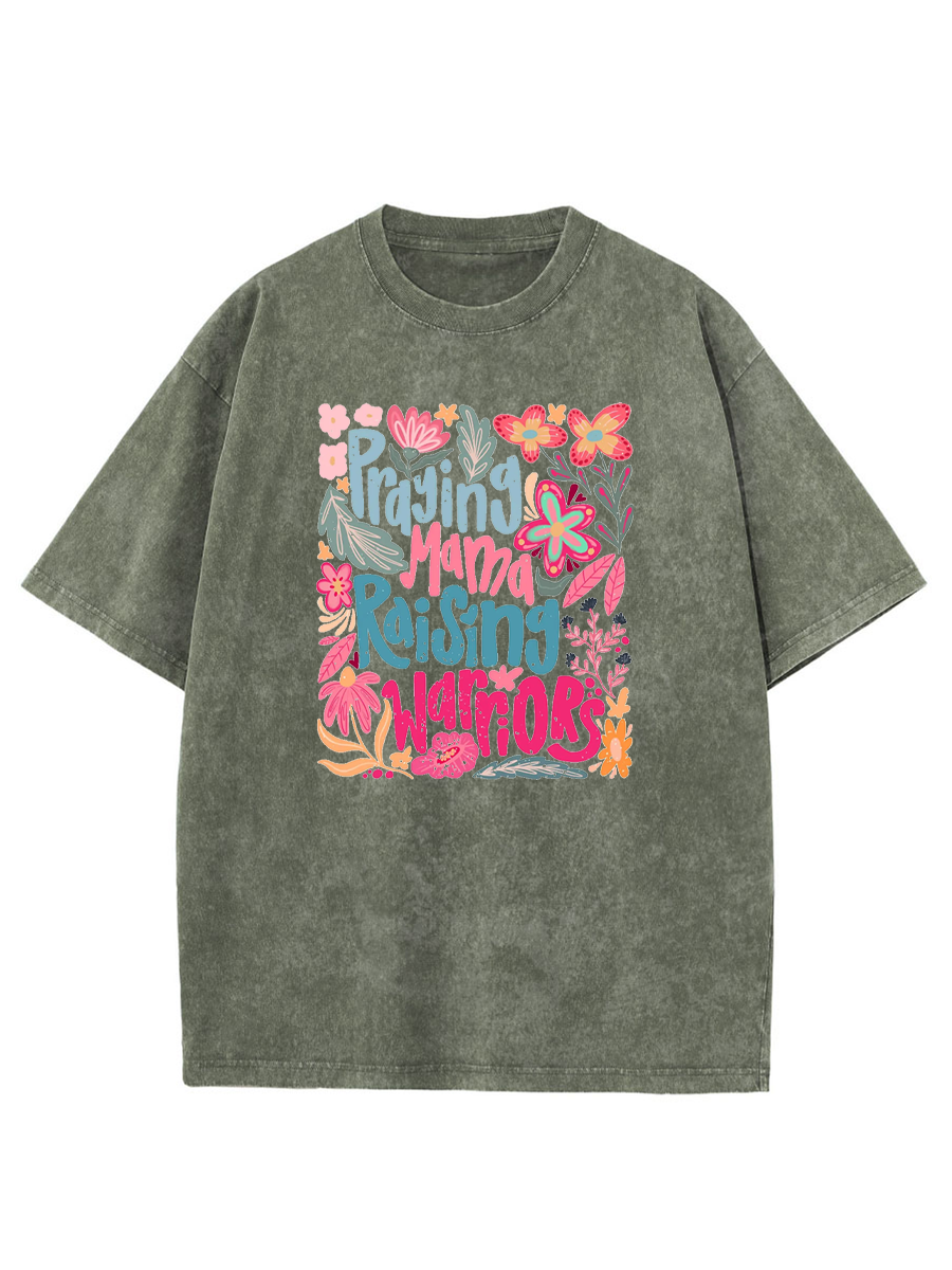 Vintage Praying Mama Raising Warriors Washed T-Shirt