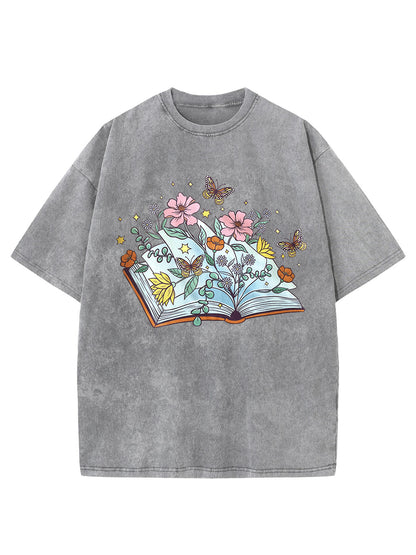 Vintage Butterfly Book Washed T-Shirt