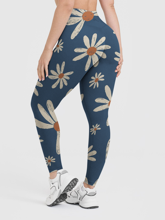 Vintage Oho Hand-Drawn Daisy Leggings