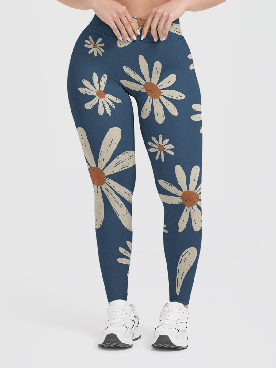 Vintage Oho Hand-Drawn Daisy Leggings