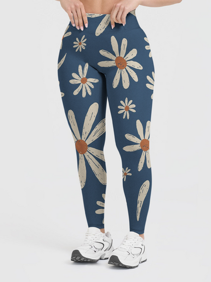 Vintage Oho Hand-Drawn Daisy Leggings