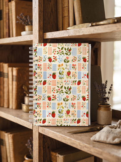 Strawberry Garden Patchwork Print A5 Spiral Notebook