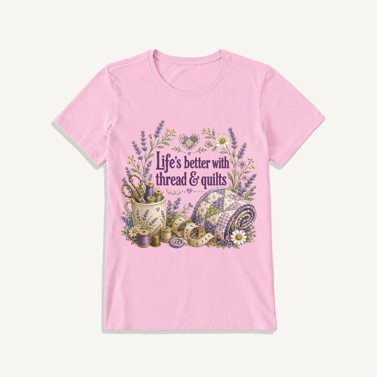Stitched Quiet Happiness Print Crew Neck Cotton Tee