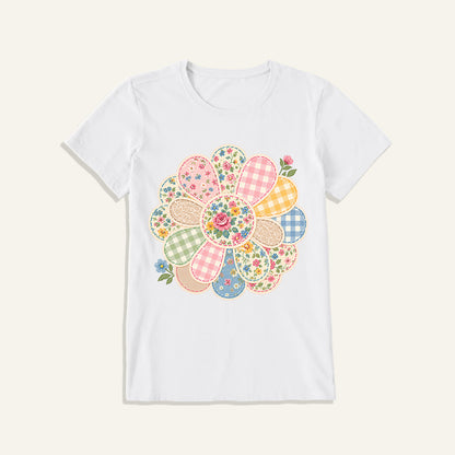 Cottage Patchwork Bloom Print Crew Neck Cotton Tee