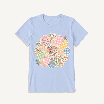 Cottage Patchwork Bloom Print Crew Neck Cotton Tee