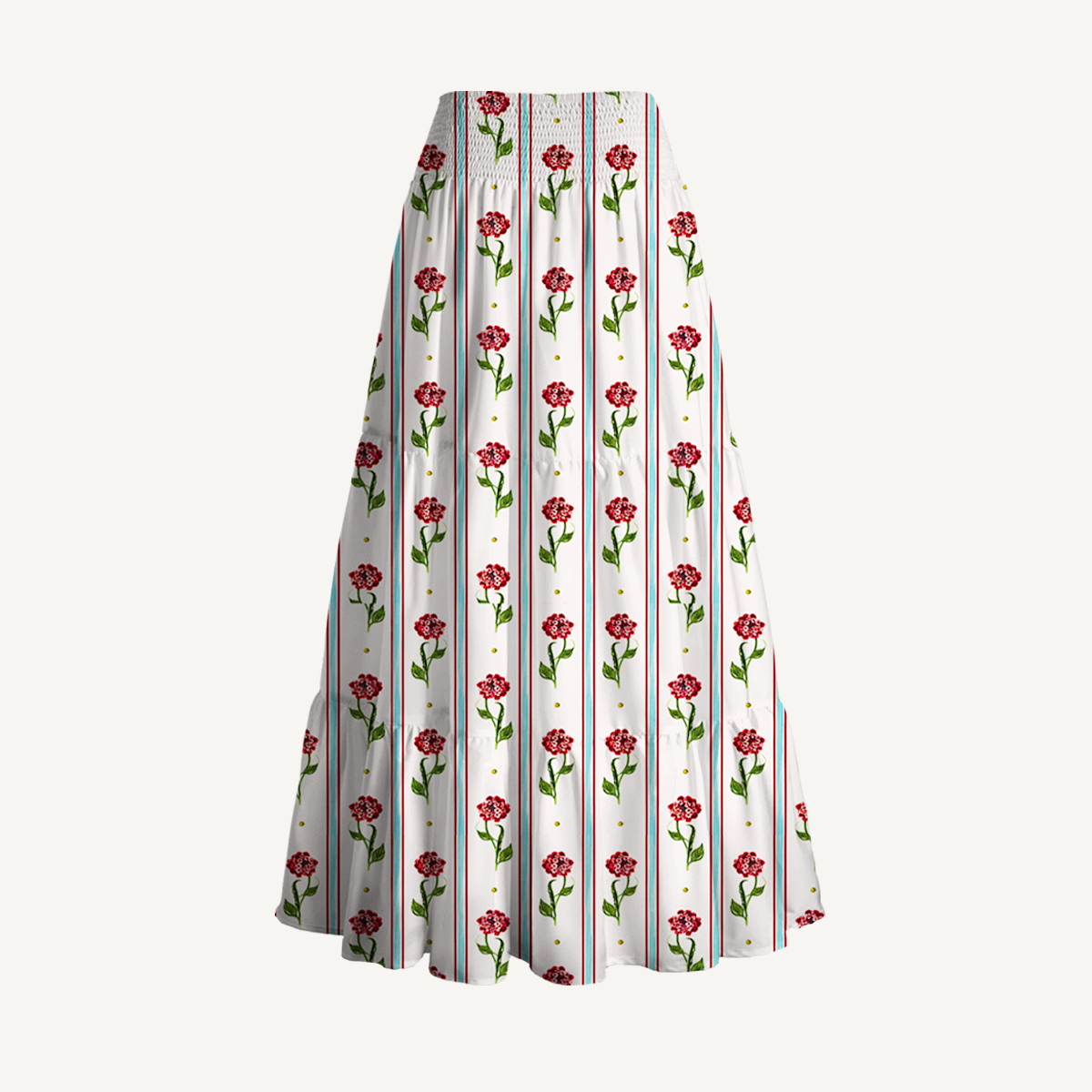 Crimson Dianthus Print Convertible Maxi Skirt & Strapless Dress
